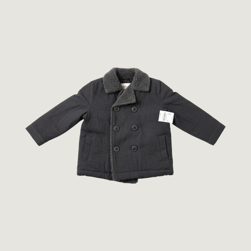 OshKosh Bgosh Boys Grey Double Breasted Pea Coat Faux Shearling Collar 4T NEW